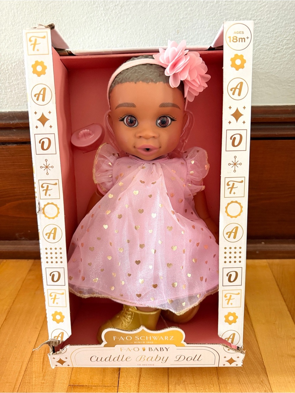 NIB FAO Schwarz Cuddle Baby Doll 14”